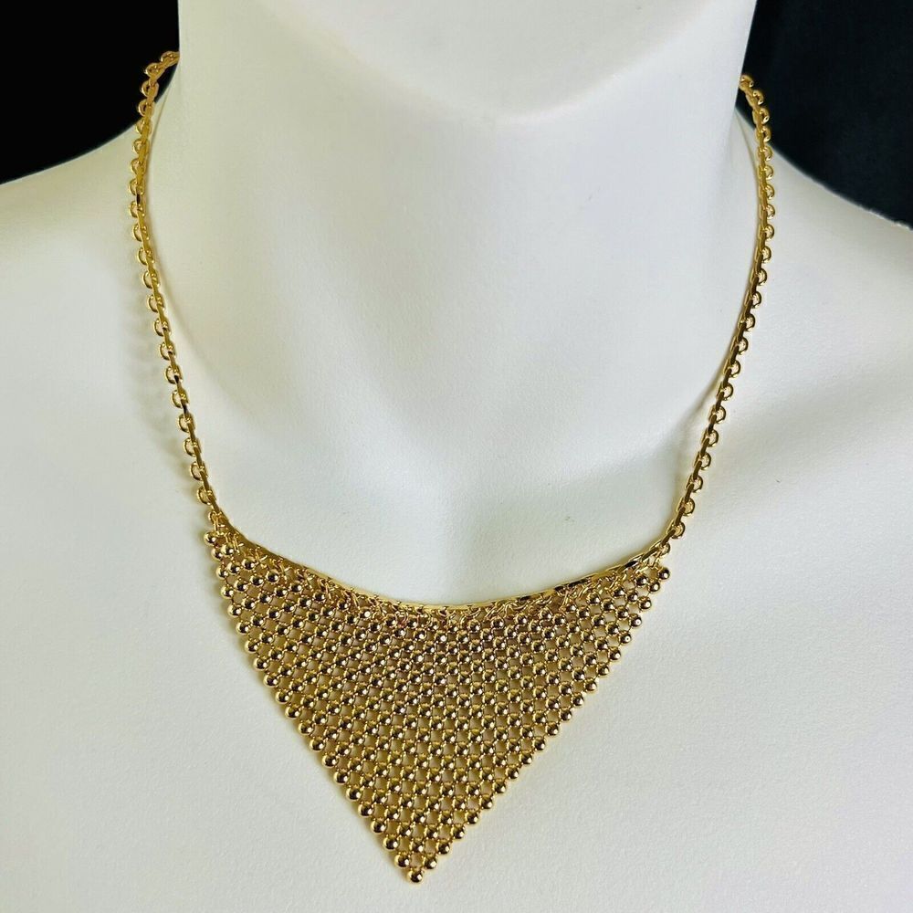 Gold Toned Chainmail Choker Mesh Necklace Triangular PRETTY 1366